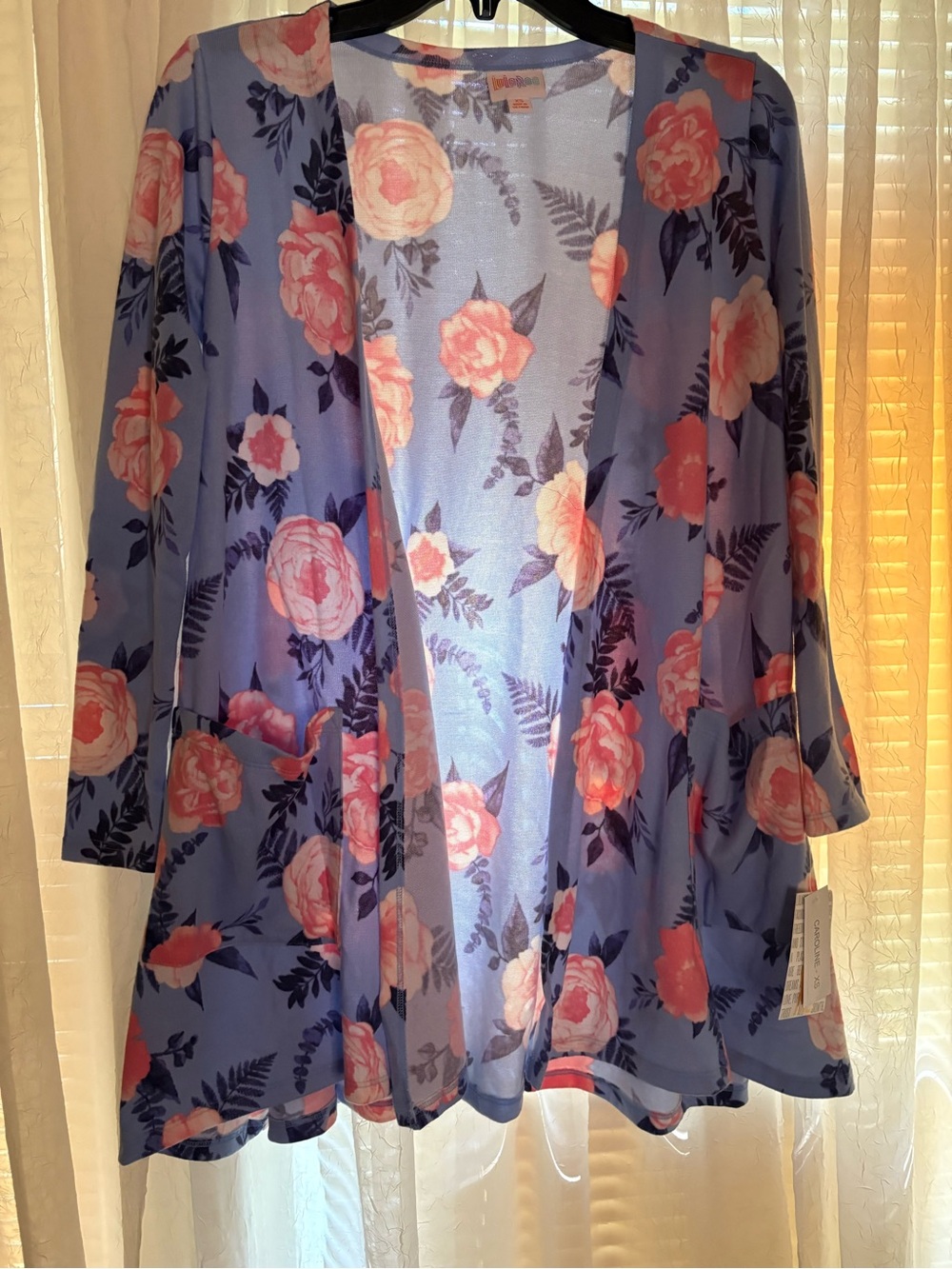 LuLaRoe Caroline Cardigan - Lavender with Pink Rose Accents